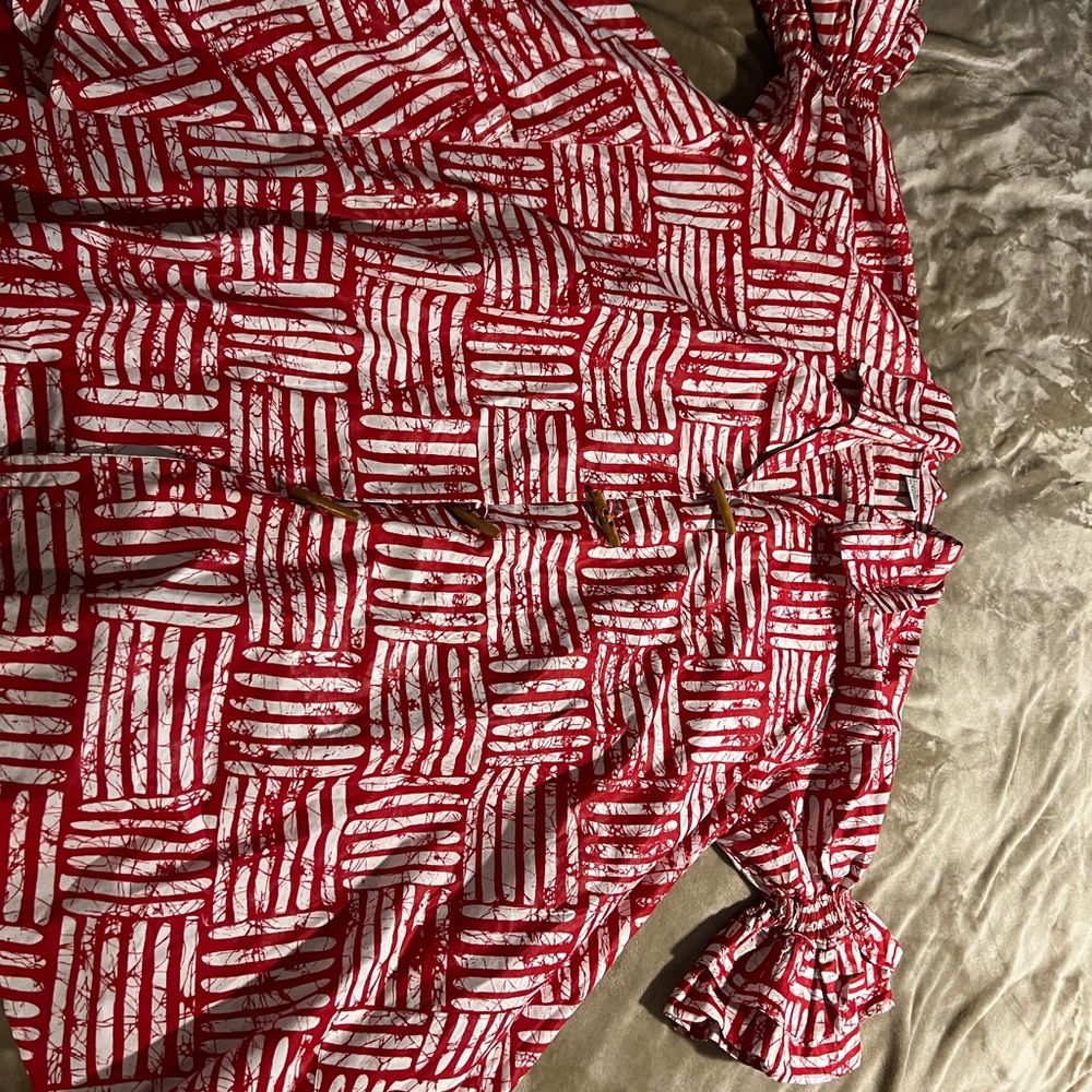 Red and White Patterned Women's Top